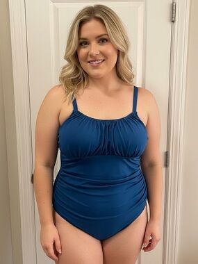 Source Unknown Blue Ruched One-Piece Swimsuit